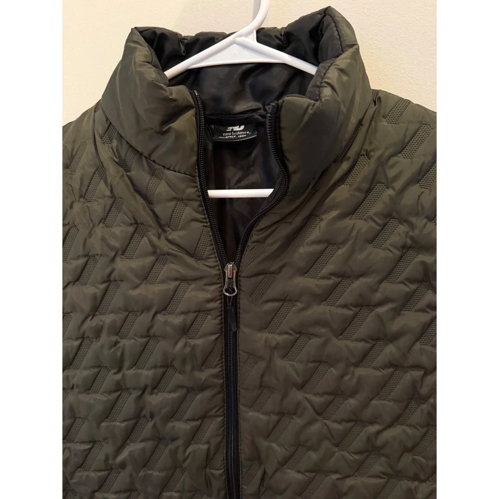 New Balance Mens Olive Green Quilted Puffer Vest Mock Neck Size L